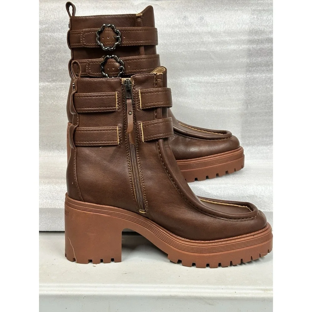 Sam And Libby Chiara Heeled‎ Ampersand Booties Faux Leather Size 9 Platform